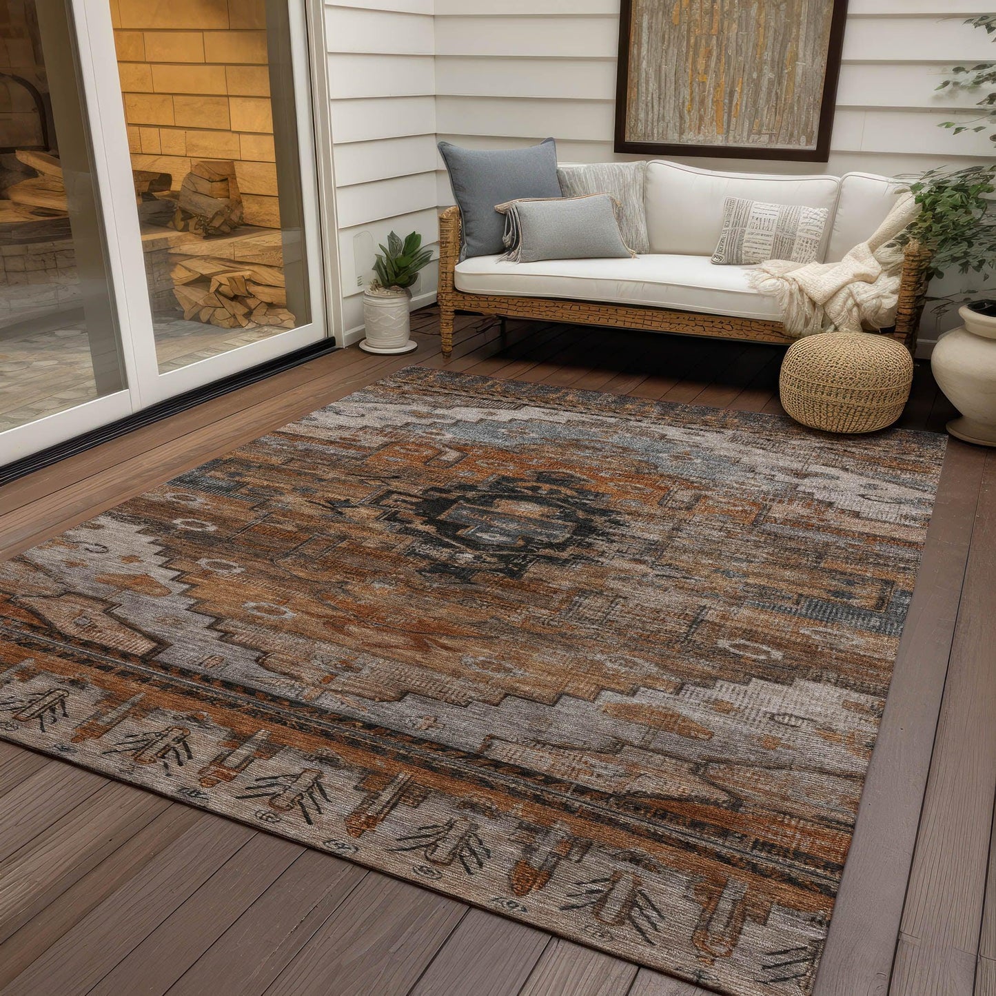 Maeain Orange Washable Indoor-Outdoor Rug