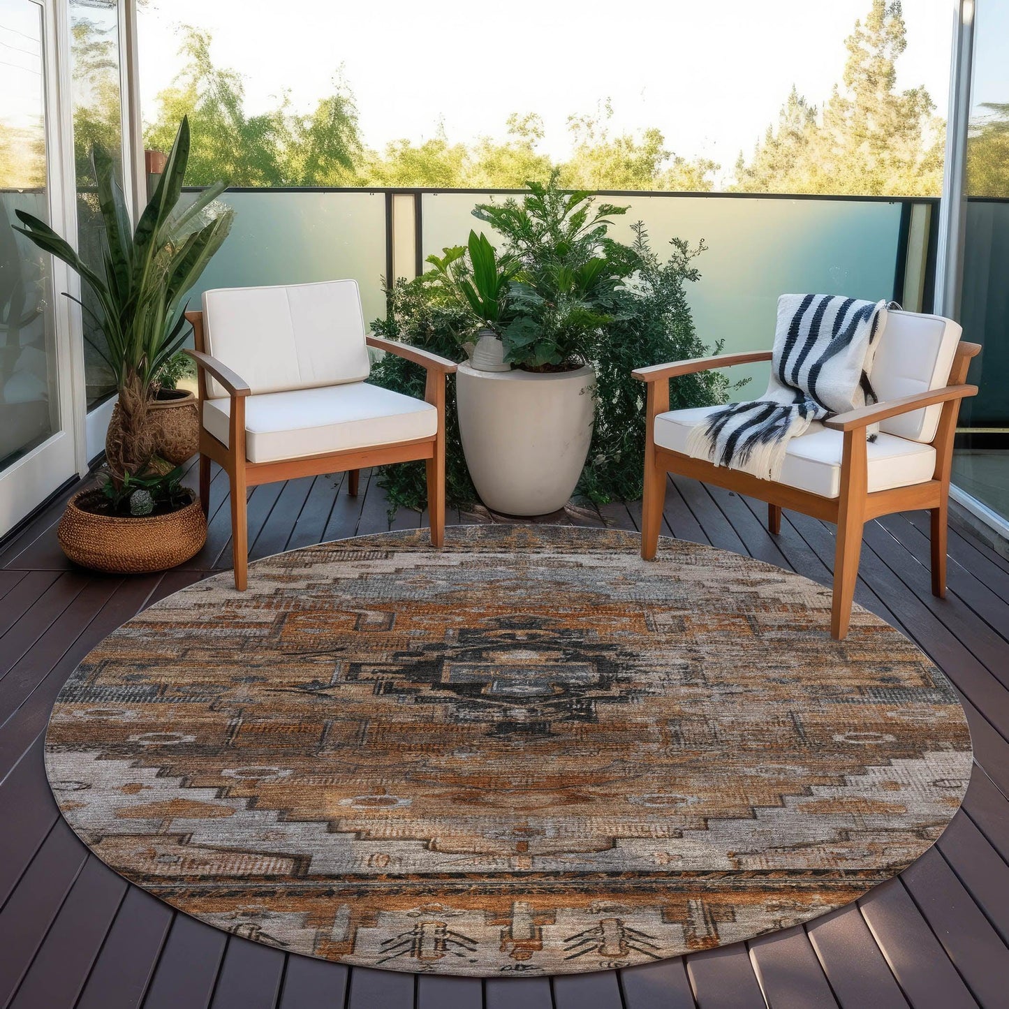 Maeain Orange Washable Indoor-Outdoor Rug