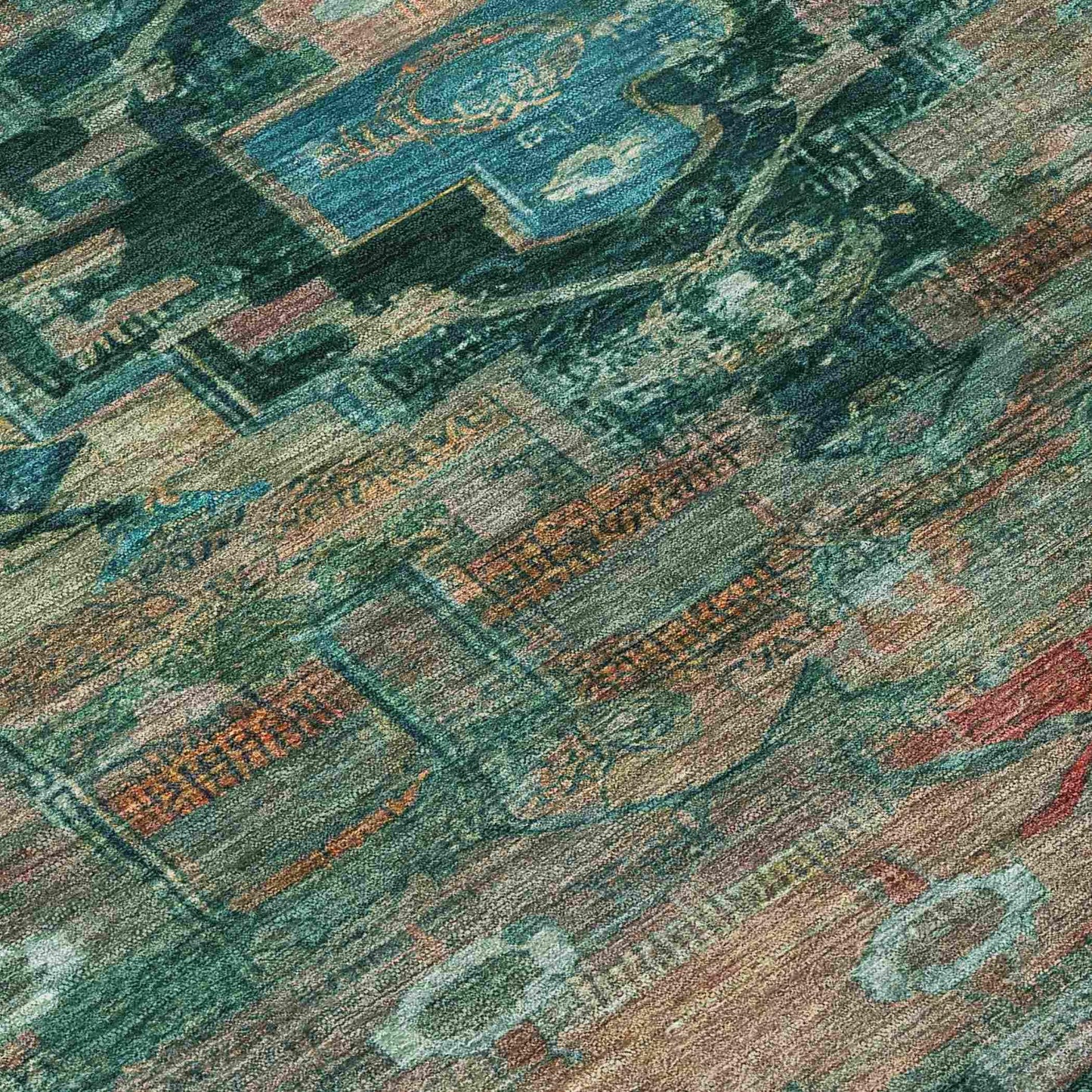 Maeain Teal Washable Indoor-Outdoor Rug