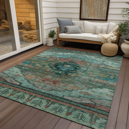 Maeain Teal Washable Indoor-Outdoor Rug