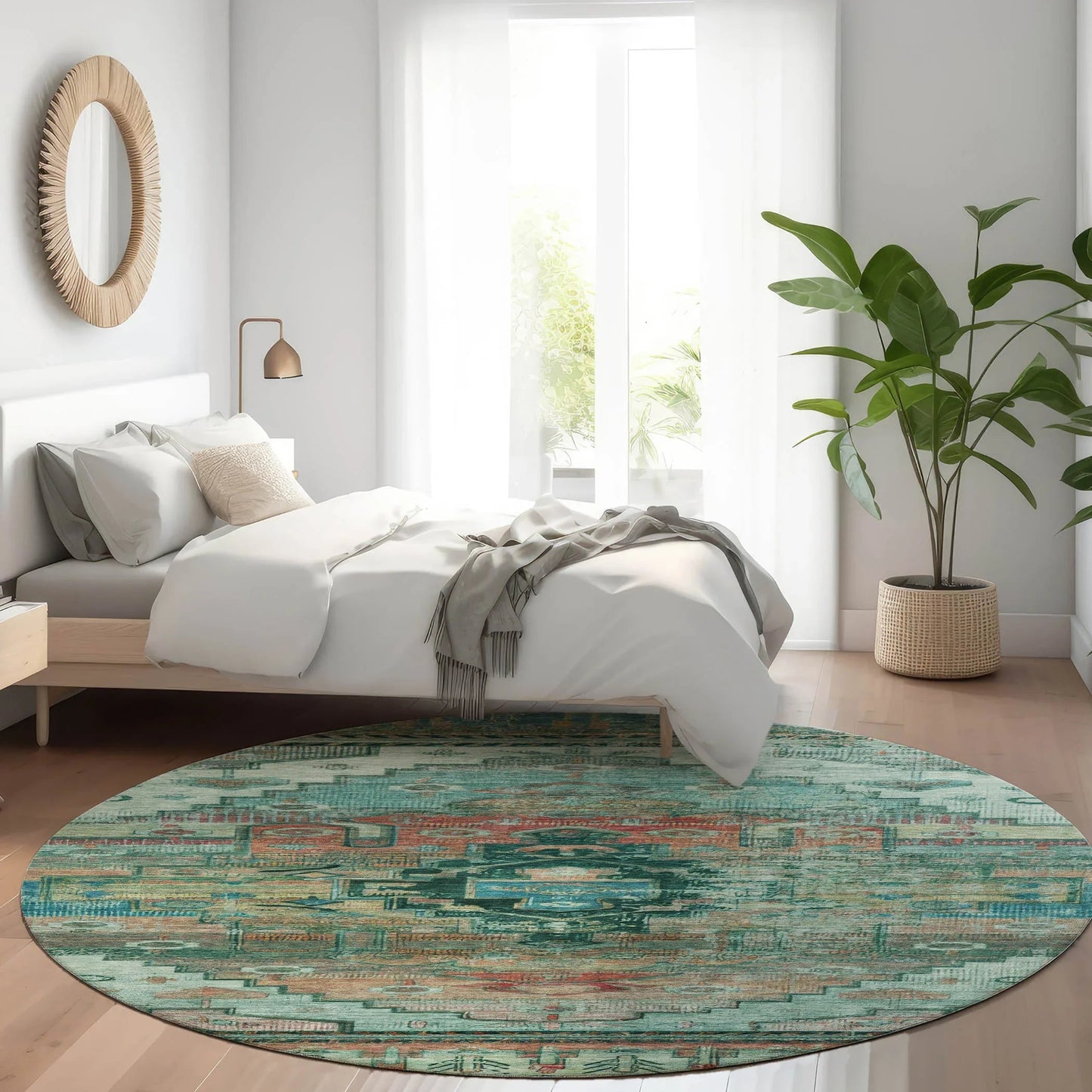 Maeain Teal Washable Indoor-Outdoor Rug