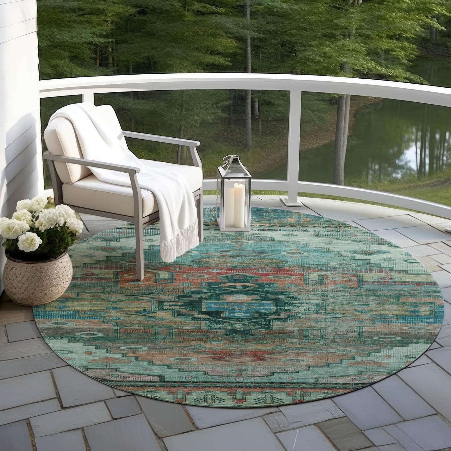 Maeain Teal Washable Indoor-Outdoor Rug