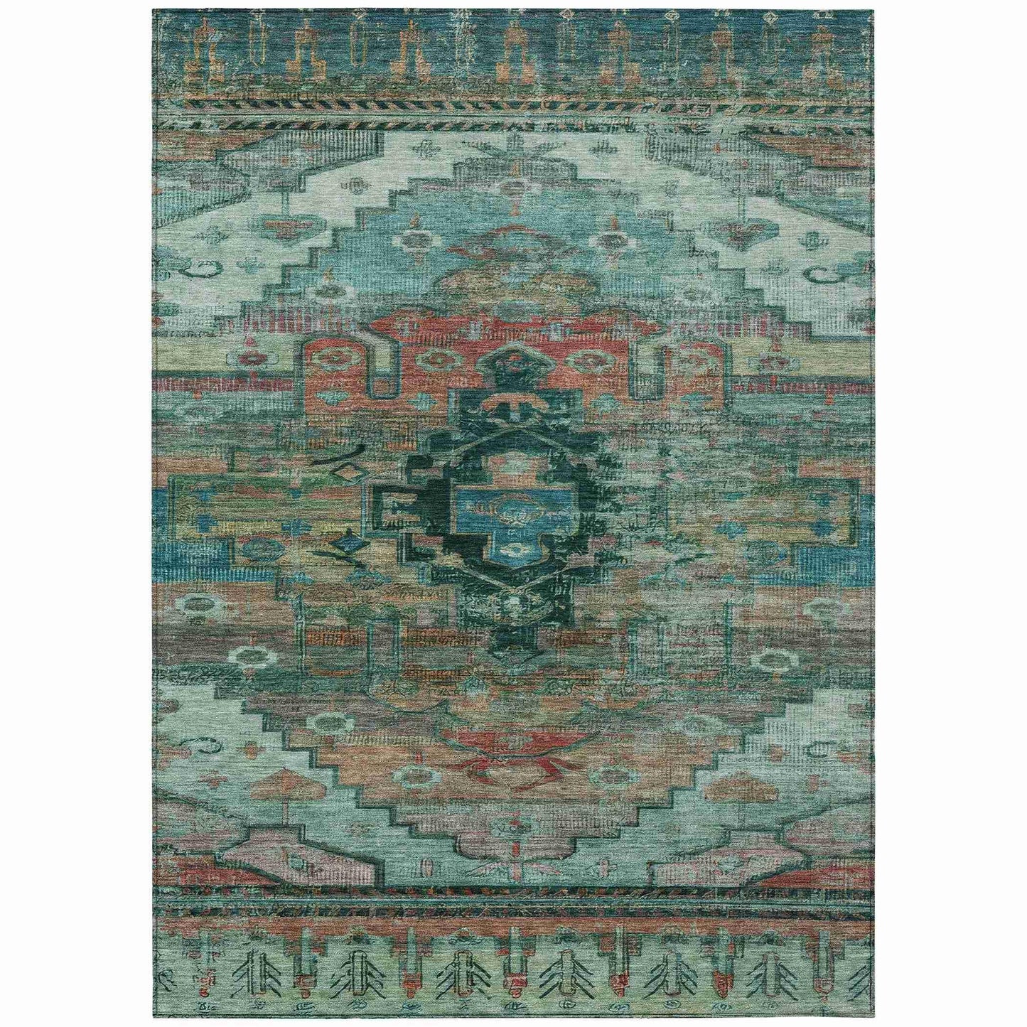 Maeain Teal Washable Indoor-Outdoor Rug