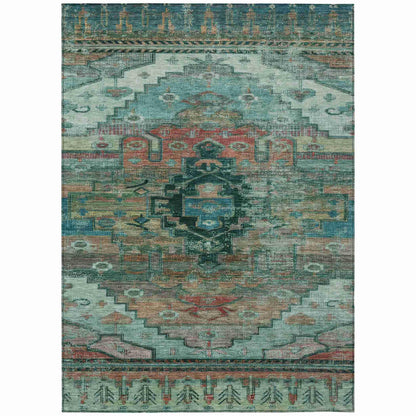 Maeain Teal Washable Indoor-Outdoor Rug