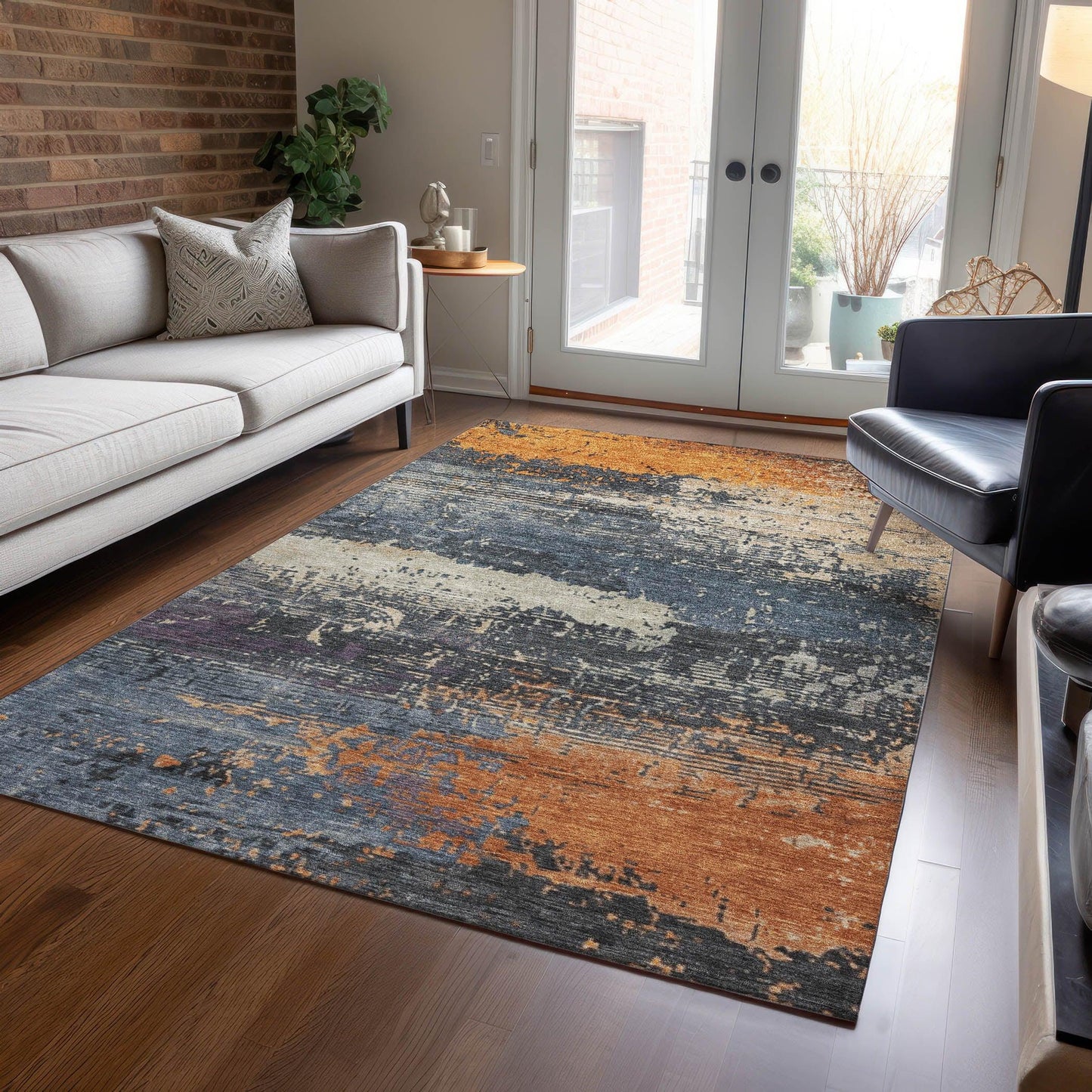 Maeanor Blue Washable Indoor-Outdoor Rug