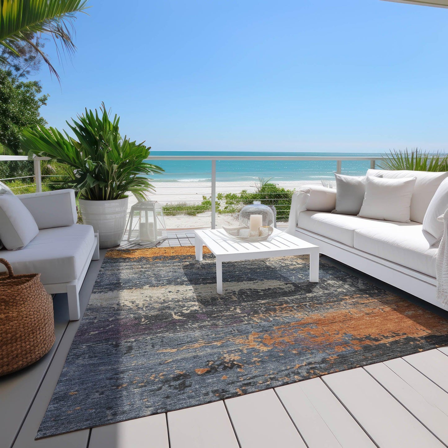 Maeanor Blue Washable Indoor-Outdoor Rug