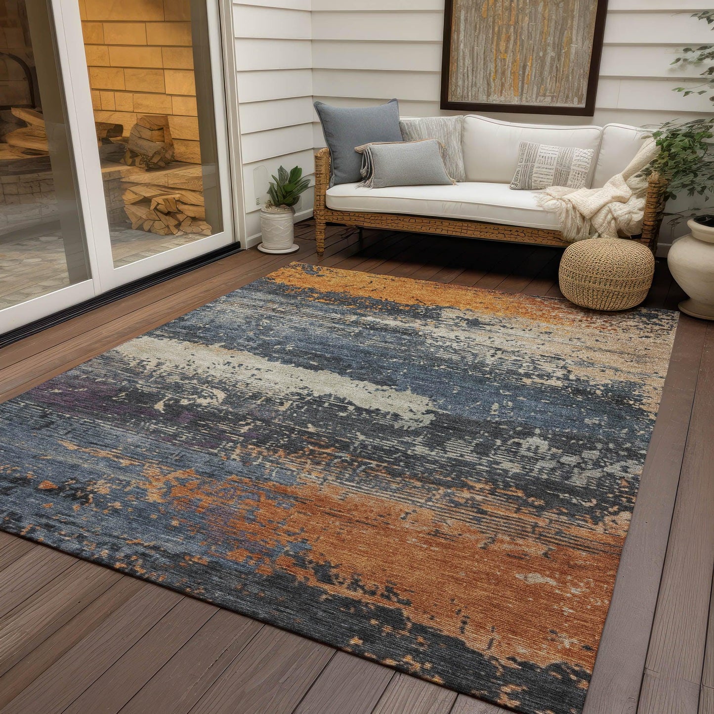 Maeanor Blue Washable Indoor-Outdoor Rug
