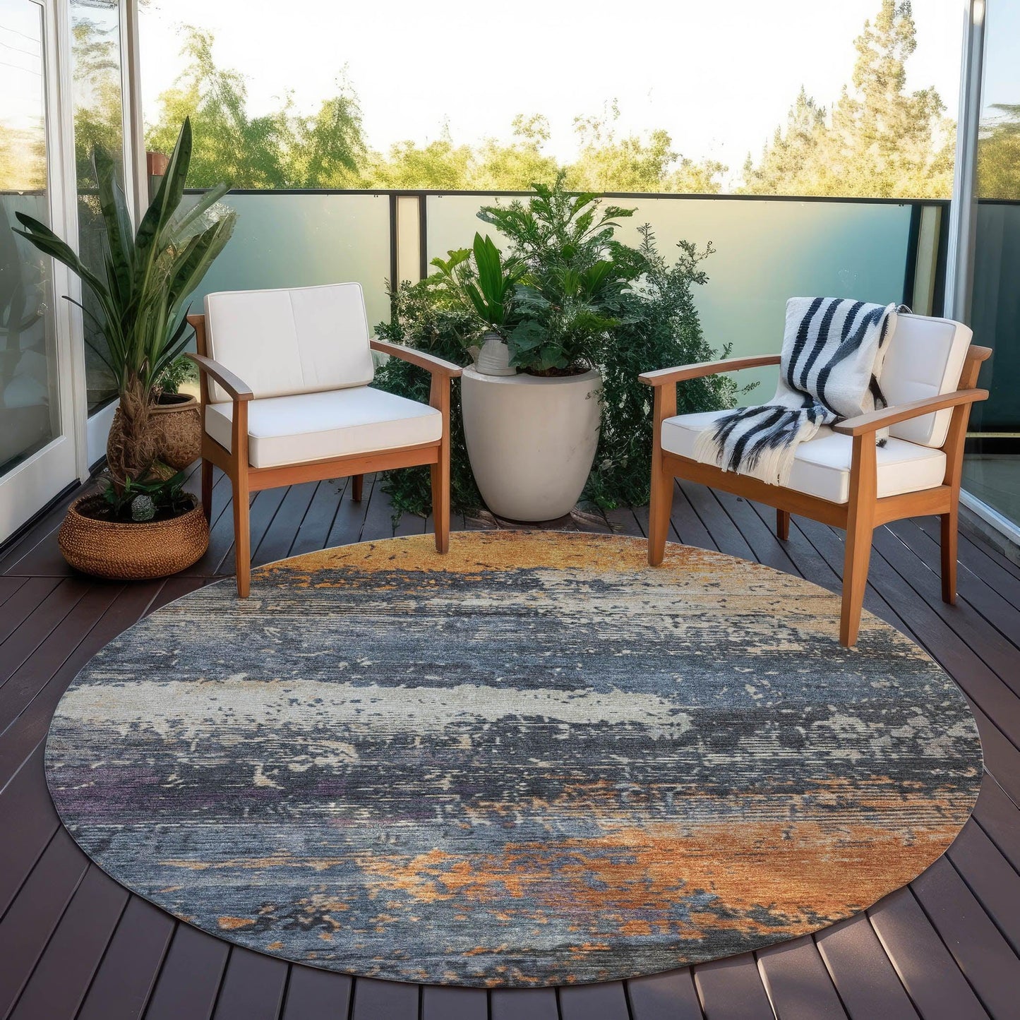 Maeanor Blue Washable Indoor-Outdoor Rug