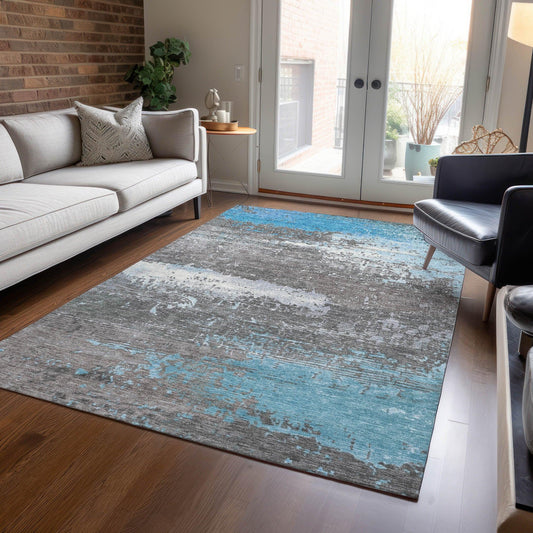 Maeanor Teal Washable Indoor-Outdoor Rug