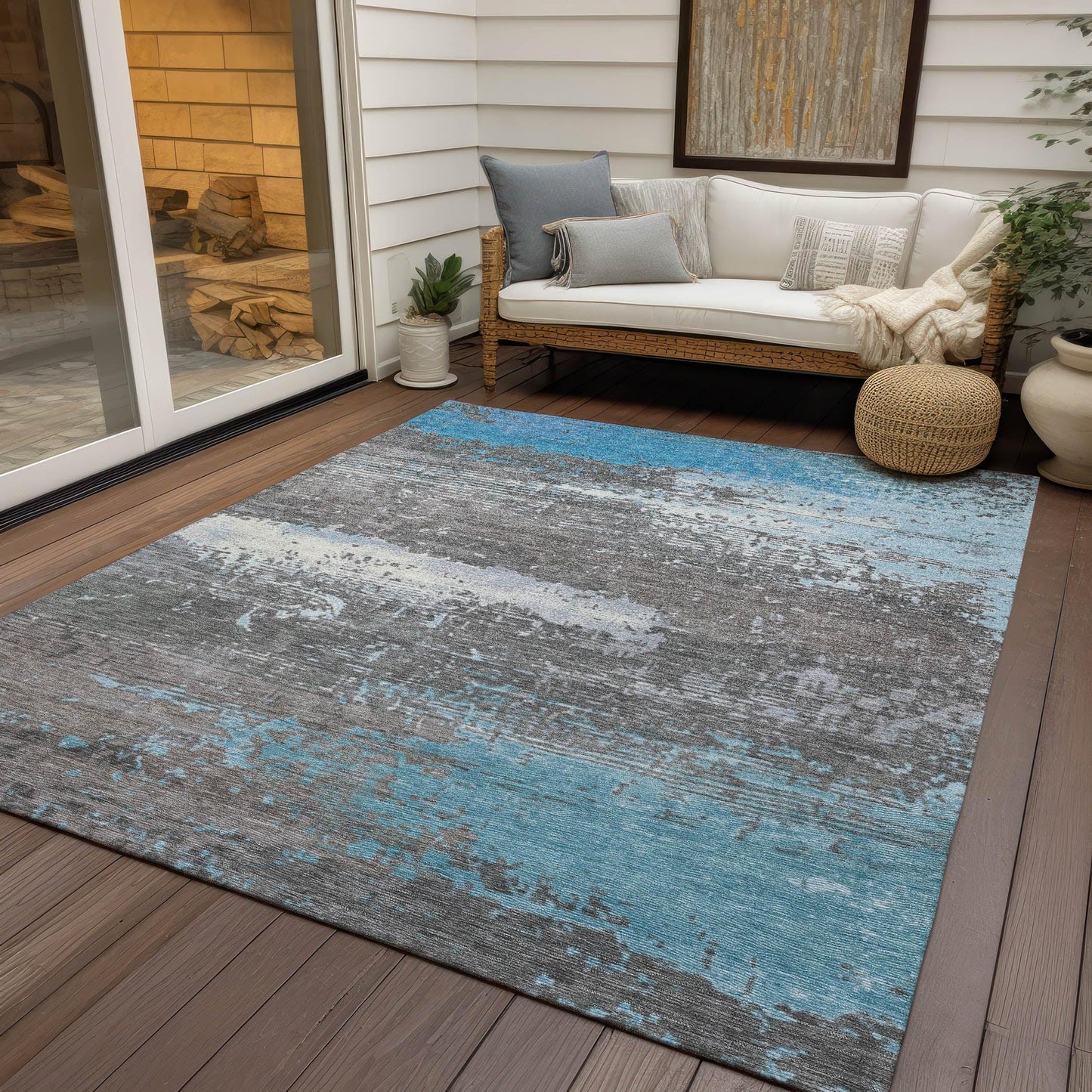 Maeanor Teal Washable Indoor-Outdoor Rug