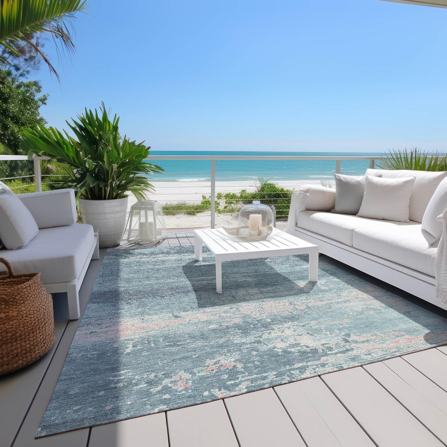 Maeara Teal Washable Indoor-Outdoor Rug