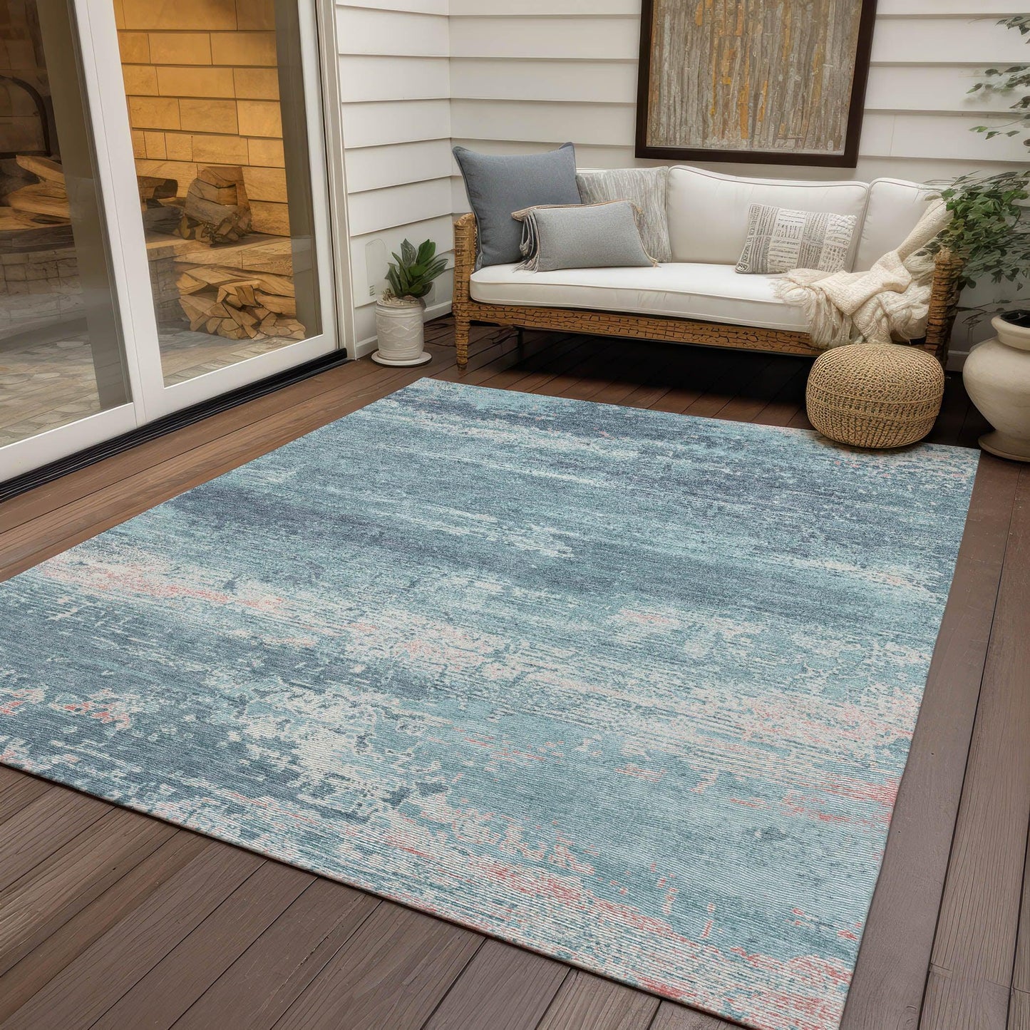 Maeara Teal Washable Indoor-Outdoor Rug