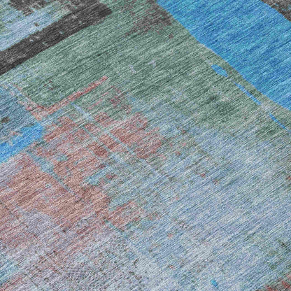 Maearis Blue Washable Indoor-Outdoor Rug