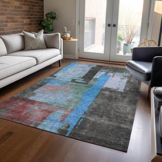 Maearis Blue Washable Indoor-Outdoor Rug