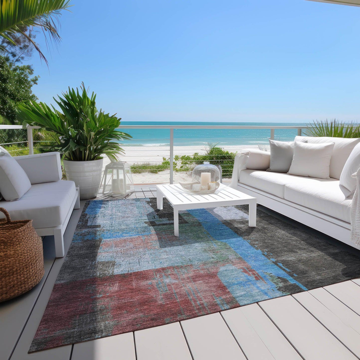 Maearis Blue Washable Indoor-Outdoor Rug