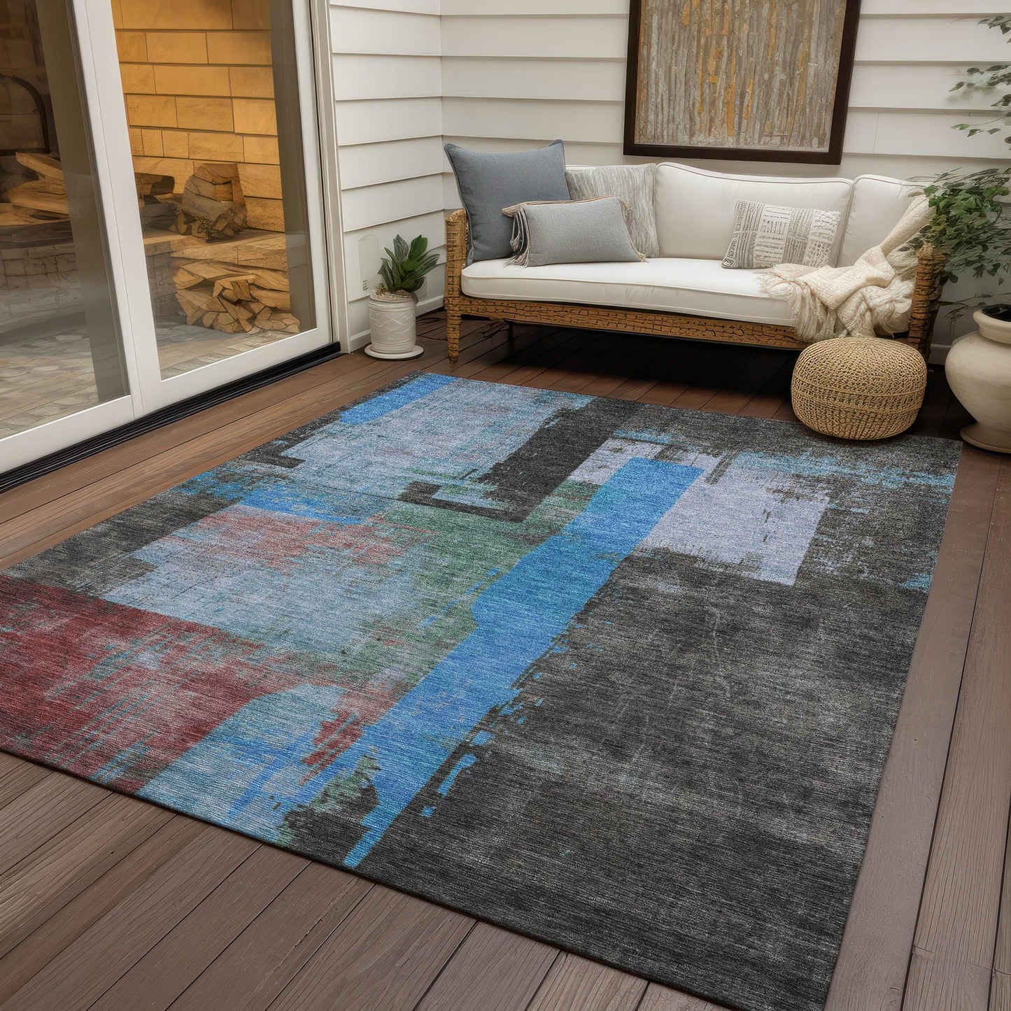 Maearis Blue Washable Indoor-Outdoor Rug