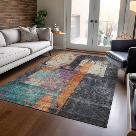 Maearis Gray Washable Indoor-Outdoor Rug