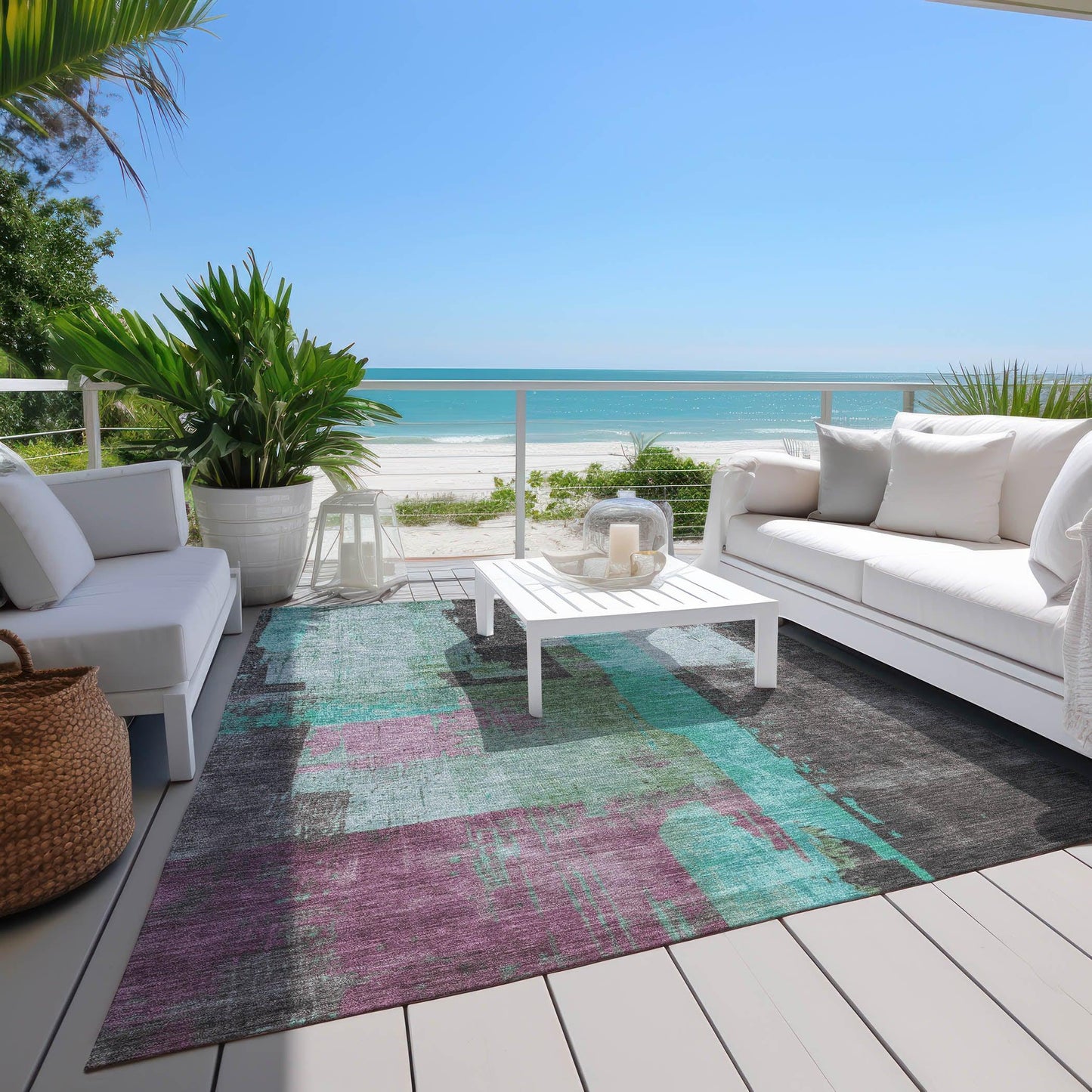 Maearis Teal Washable Indoor-Outdoor Rug