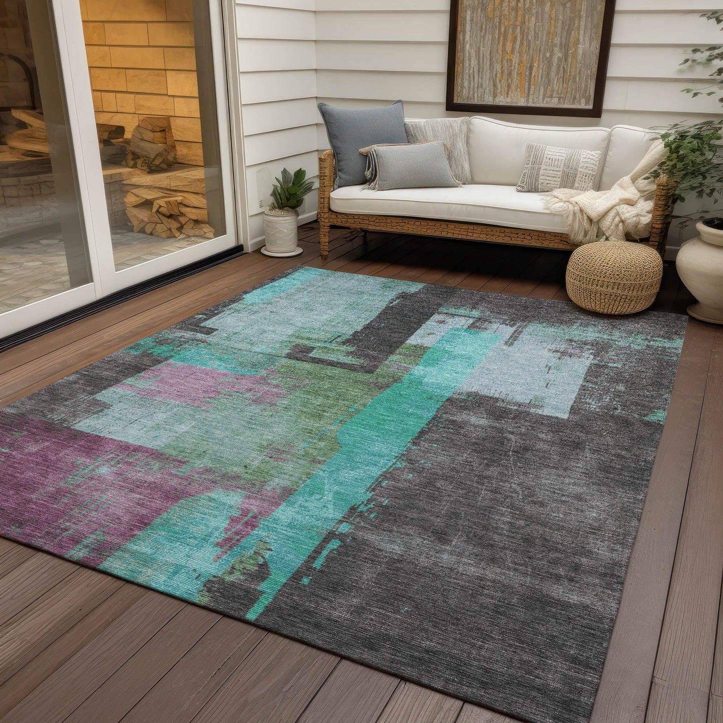 Maearis Teal Washable Indoor-Outdoor Rug