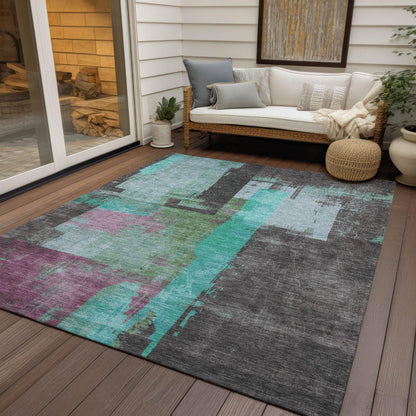 Maearis Teal Washable Indoor-Outdoor Rug