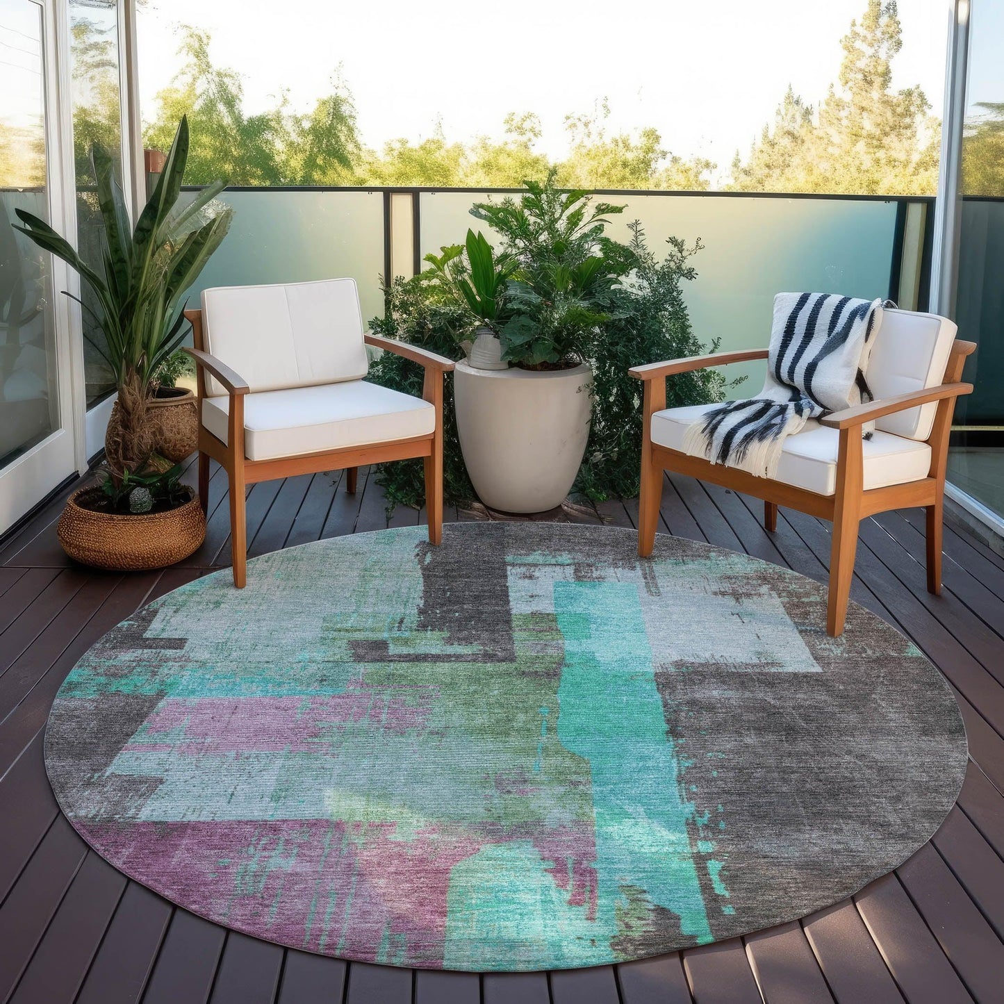 Maearis Teal Washable Indoor-Outdoor Rug