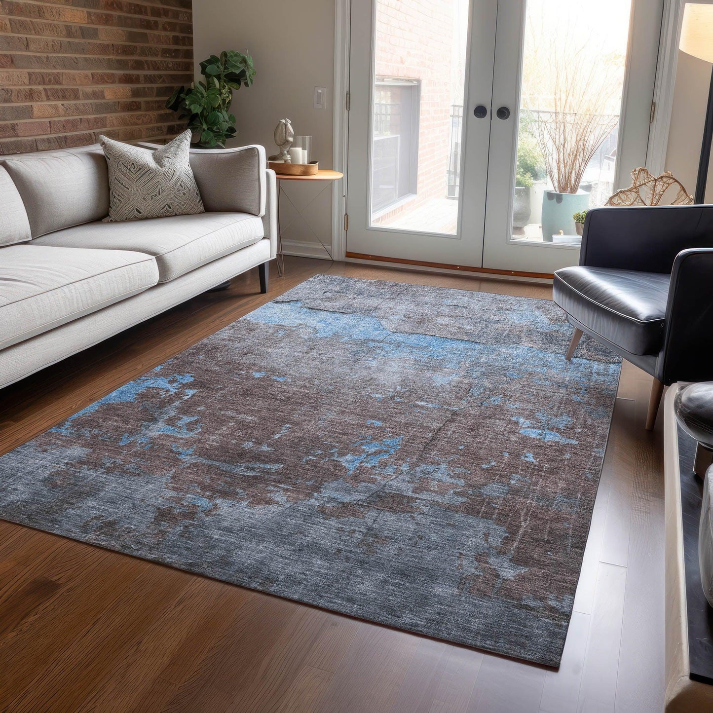 Maeel Blue Washable Indoor-Outdoor Rug