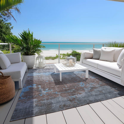 Maeel Blue Washable Indoor-Outdoor Rug