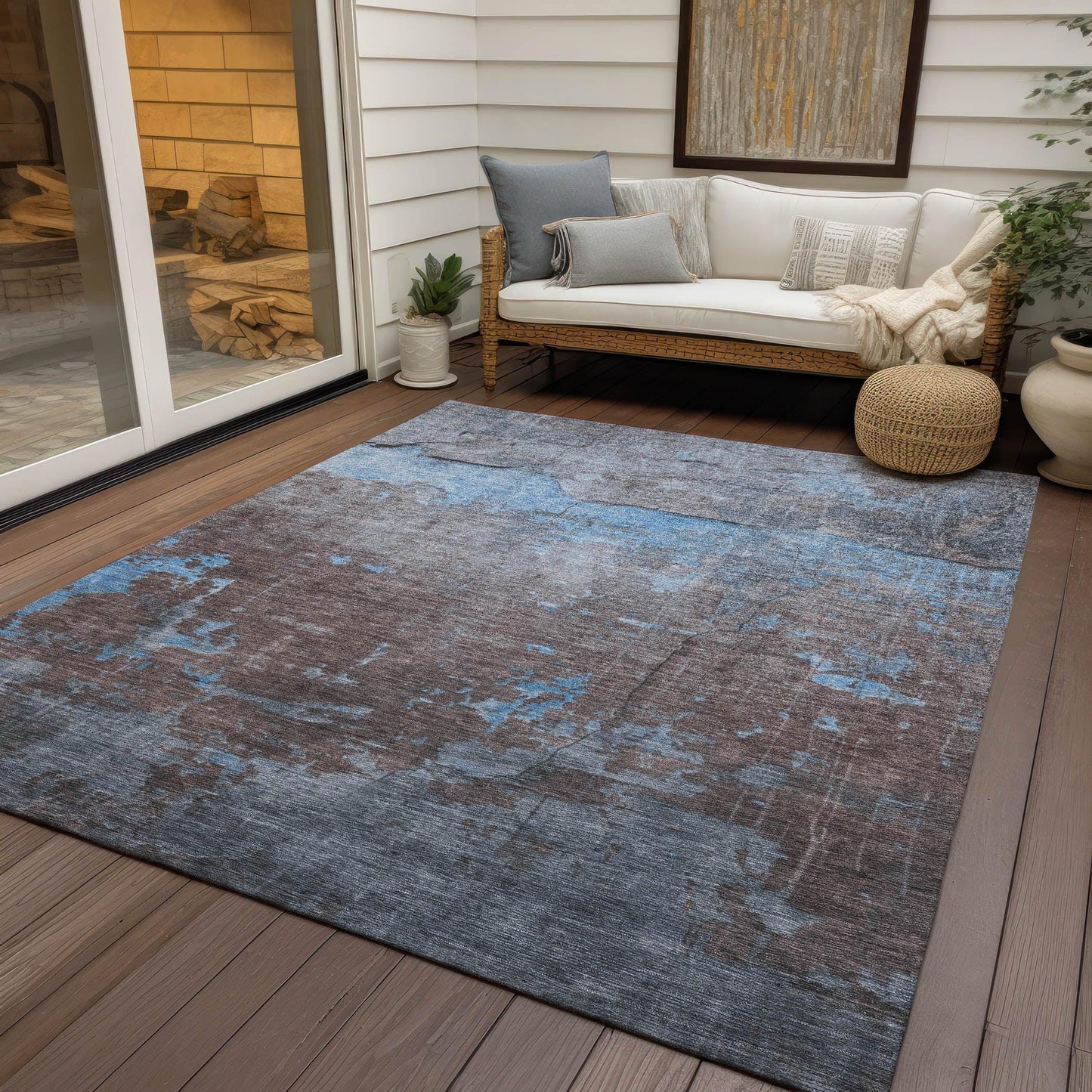 Maeel Blue Washable Indoor-Outdoor Rug