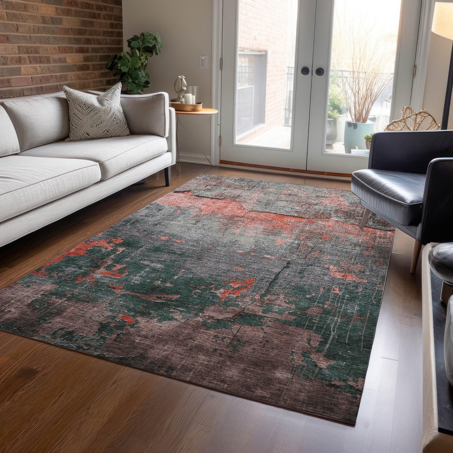 Maeel Orange Washable Indoor-Outdoor Rug