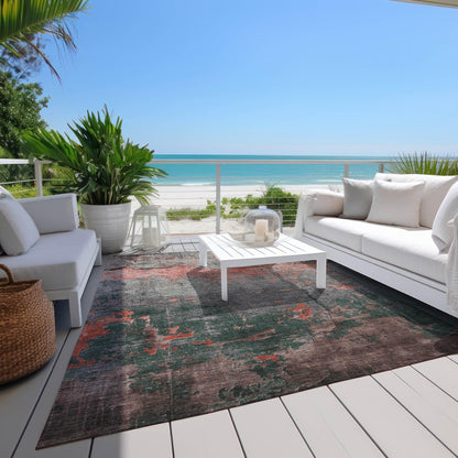 Maeel Orange Washable Indoor-Outdoor Rug