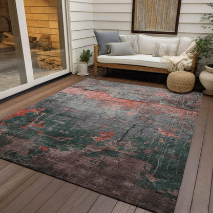 Maeel Orange Washable Indoor-Outdoor Rug