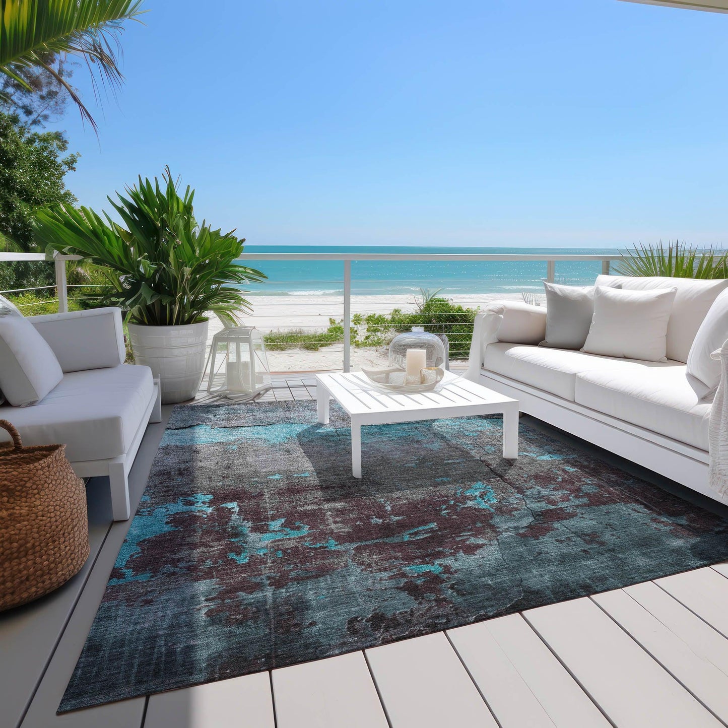 Maeel Teal Washable Indoor-Outdoor Rug