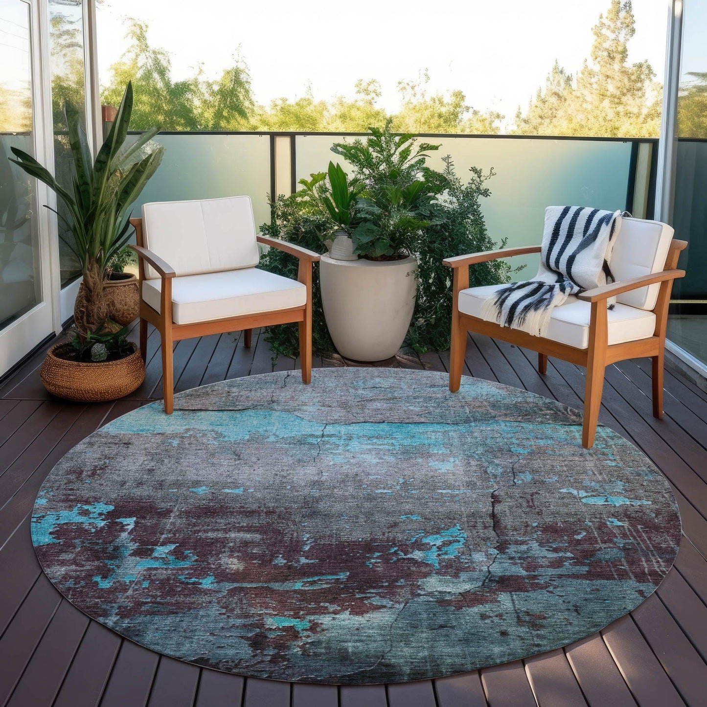 Maeel Teal Washable Indoor-Outdoor Rug