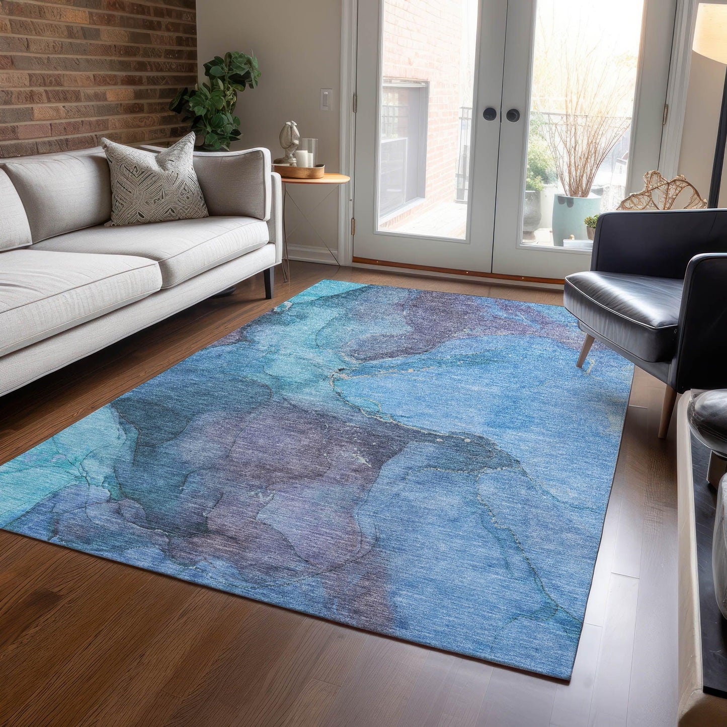 Maeira Blue Washable Indoor-Outdoor Rug