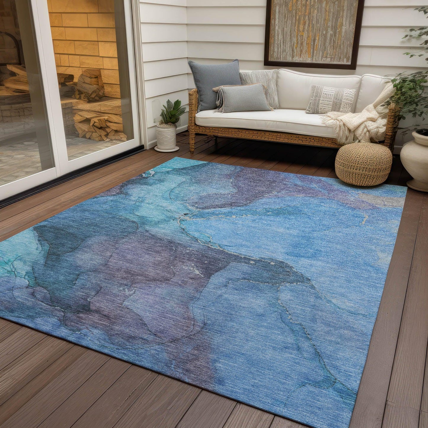 Maeira Blue Washable Indoor-Outdoor Rug