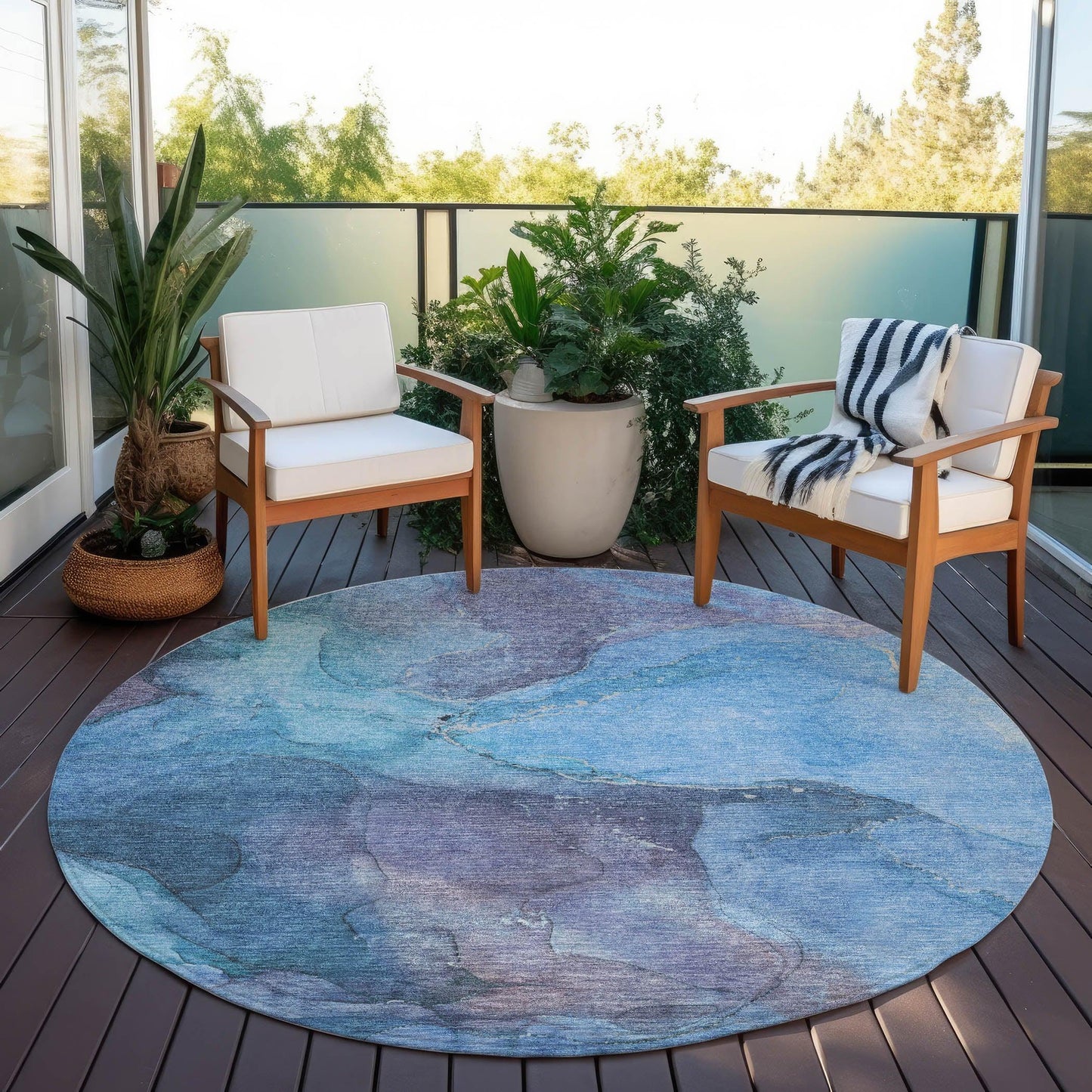 Maeira Blue Washable Indoor-Outdoor Rug