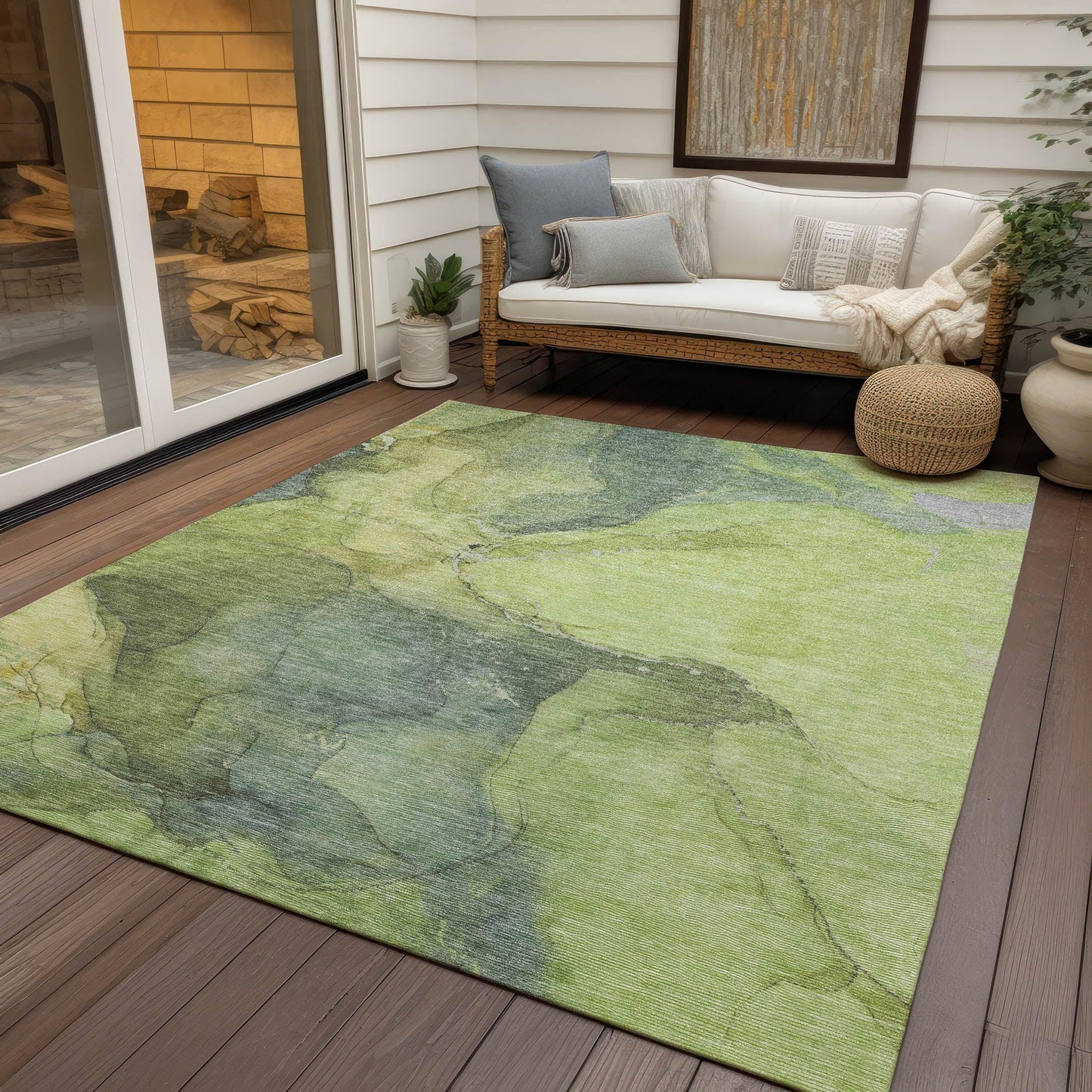 Maeira Green Washable Indoor-Outdoor Rug