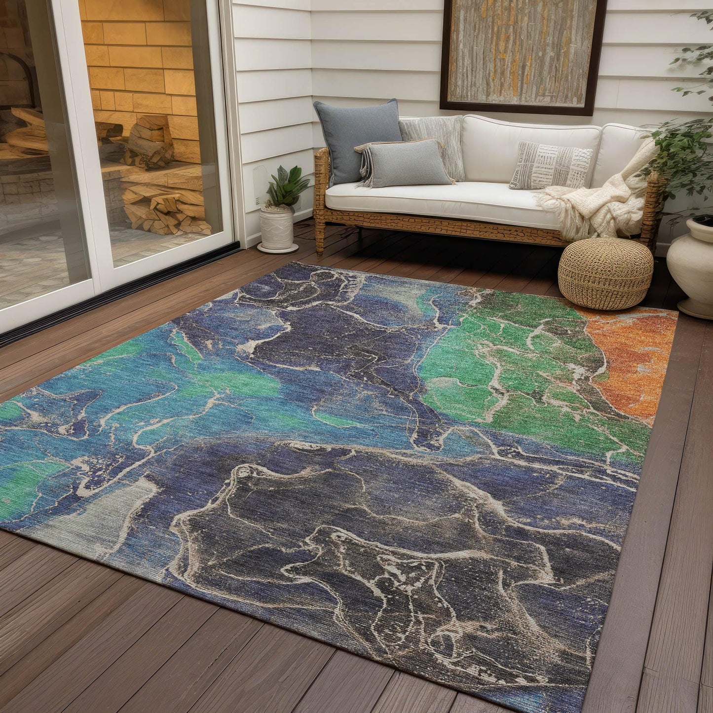 Maeon Blue Washable Indoor-Outdoor Rug