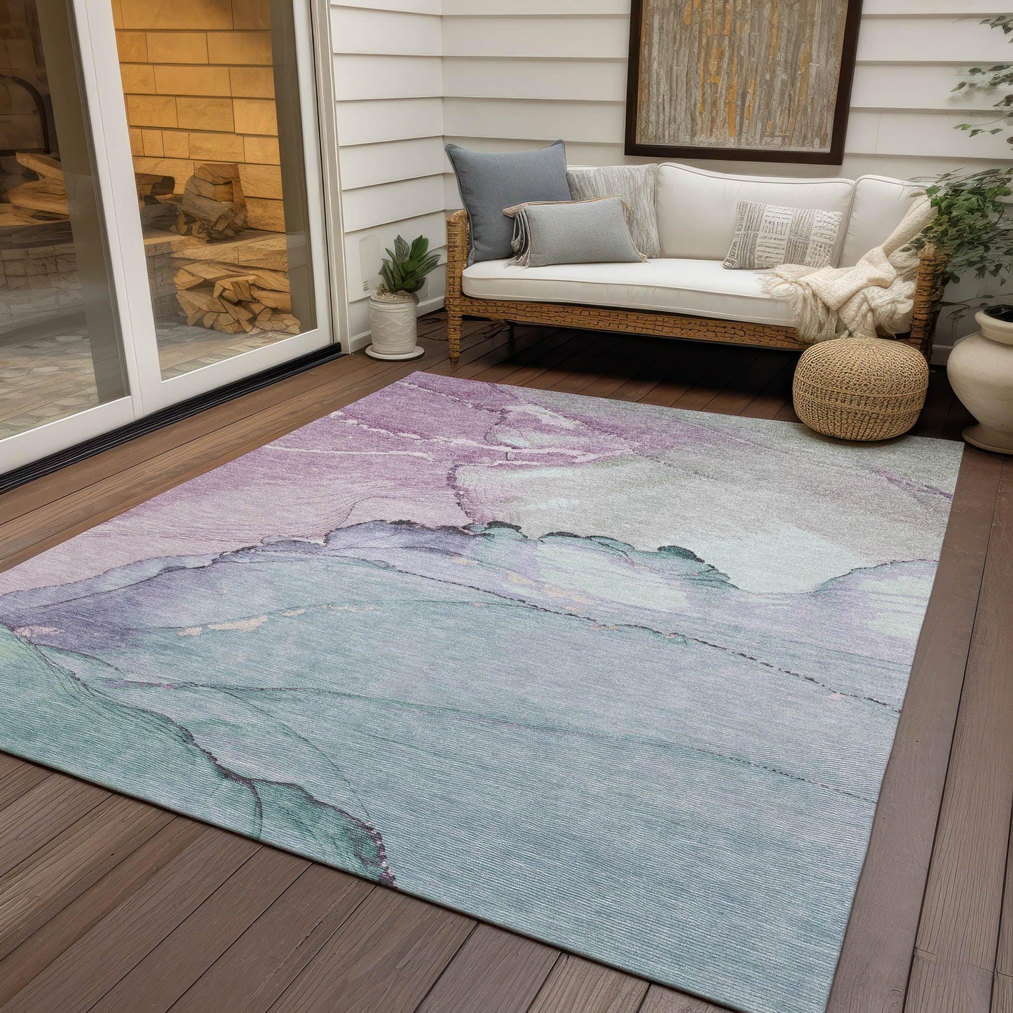 Maeora Blue Washable Indoor-Outdoor Rug
