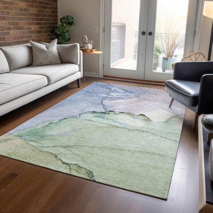 Maeora Green Washable Indoor-Outdoor Rug