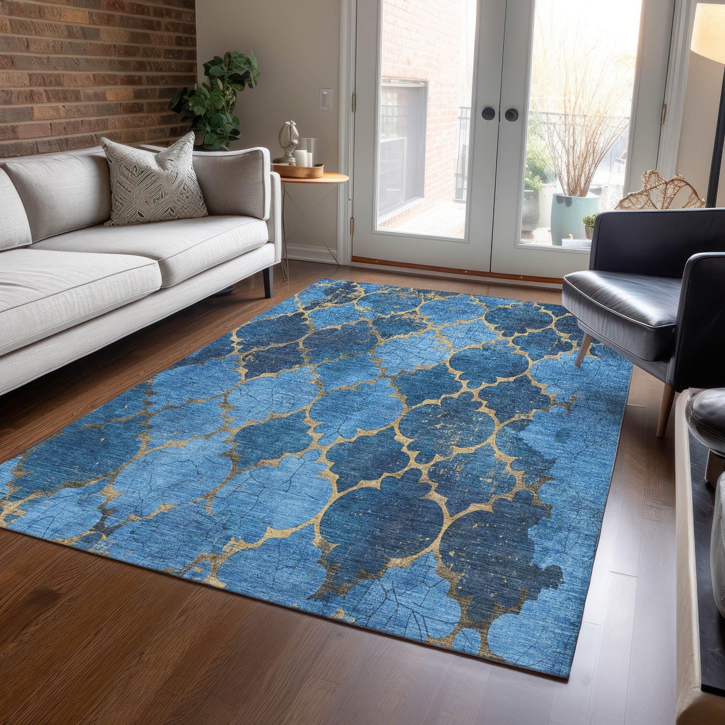 Maeoril Blue Washable Indoor-Outdoor Rug