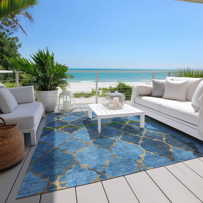 Maeoril Blue Washable Indoor-Outdoor Rug