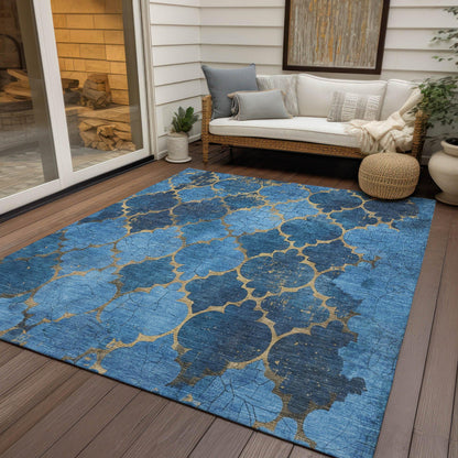 Maeoril Blue Washable Indoor-Outdoor Rug