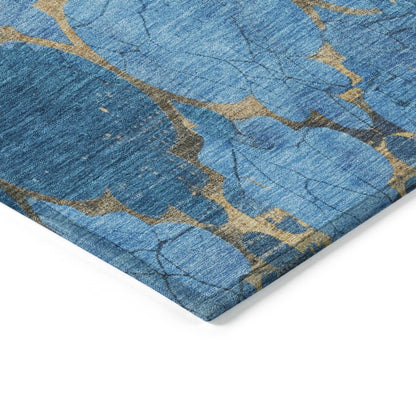 Maeoril Blue Washable Indoor-Outdoor Rug