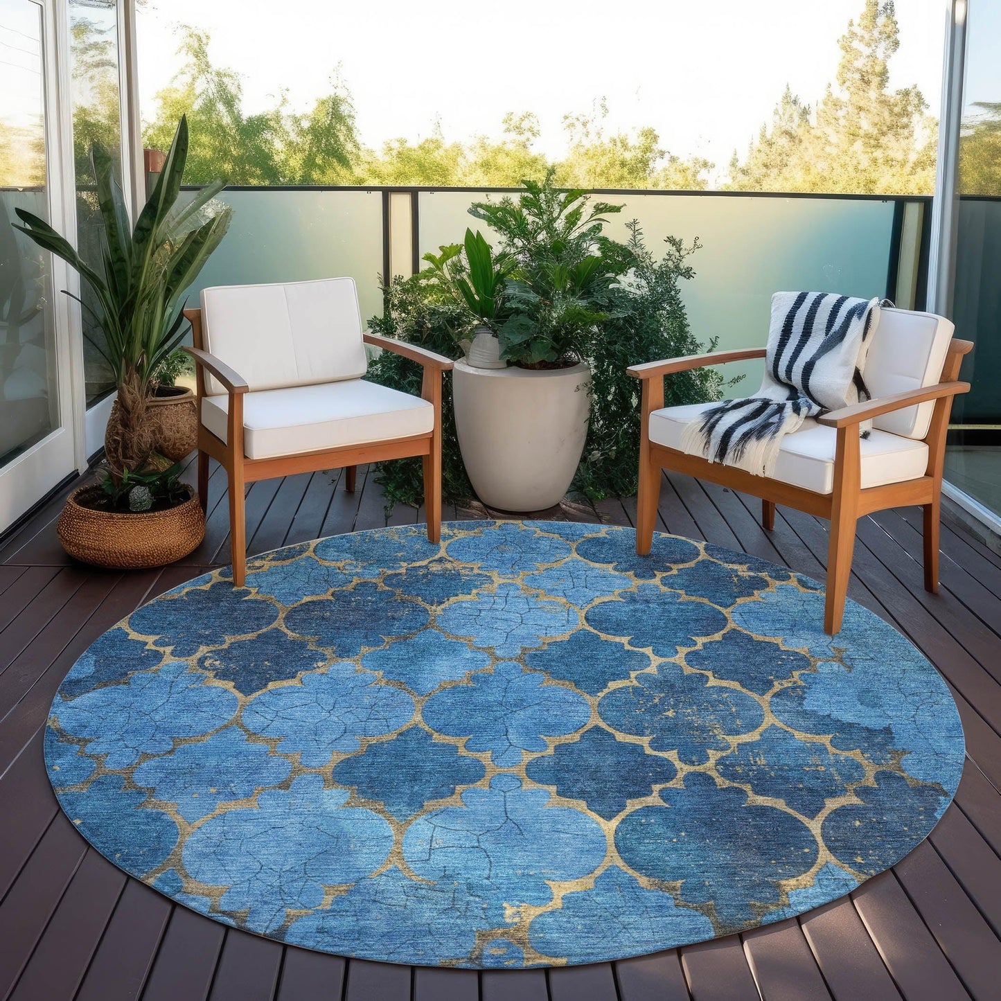 Maeoril Blue Washable Indoor-Outdoor Rug