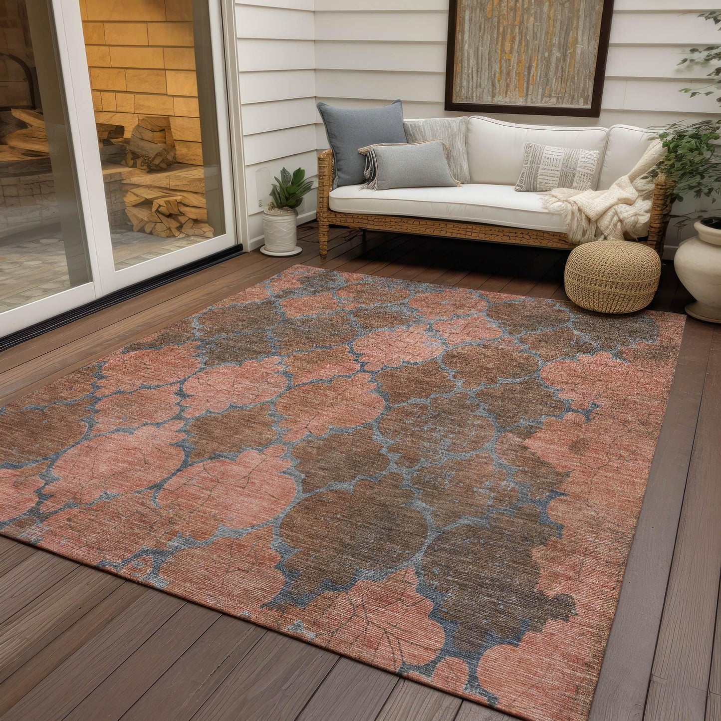 Maeoril Orange Washable Indoor-Outdoor Rug