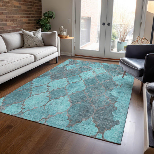 Maeoril Teal Washable Indoor-Outdoor Rug