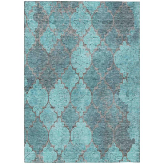Maeoril Teal Washable Indoor-Outdoor Rug