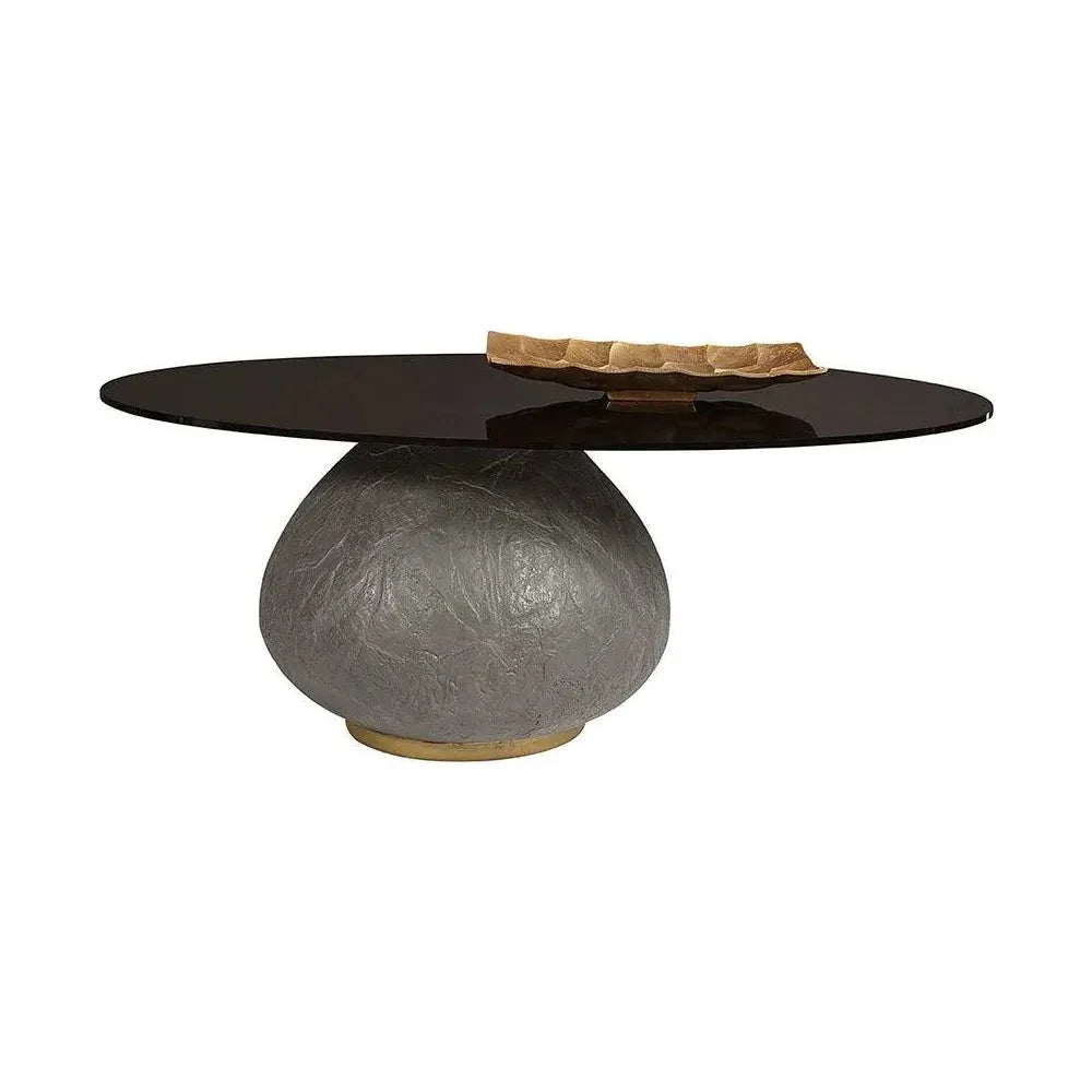 Maeva Coffee Table Black Glass & Concrete Base - LOOMLAN - SUNPAN - Coffee Tables