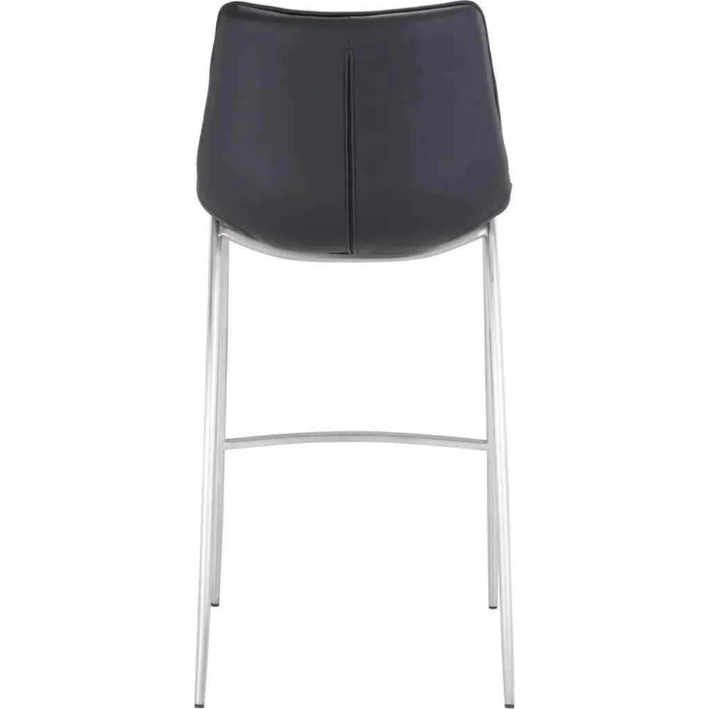 Magnus Bar Chair (Set of 2) Black & Silver - LOOMLAN - Zuo Modern - Bar Stools